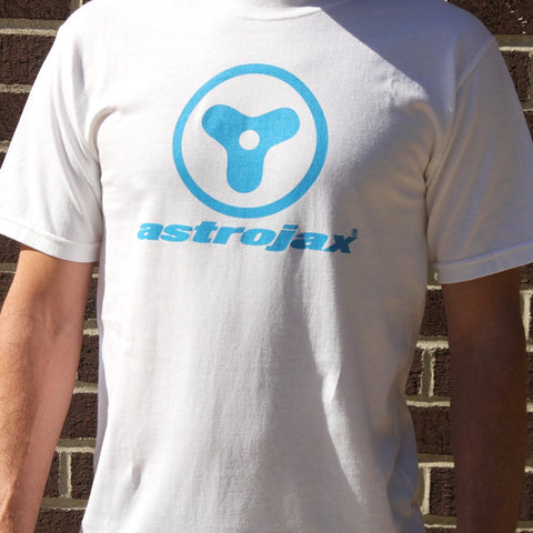 White Astrojax T-Shirt with Blue Logo